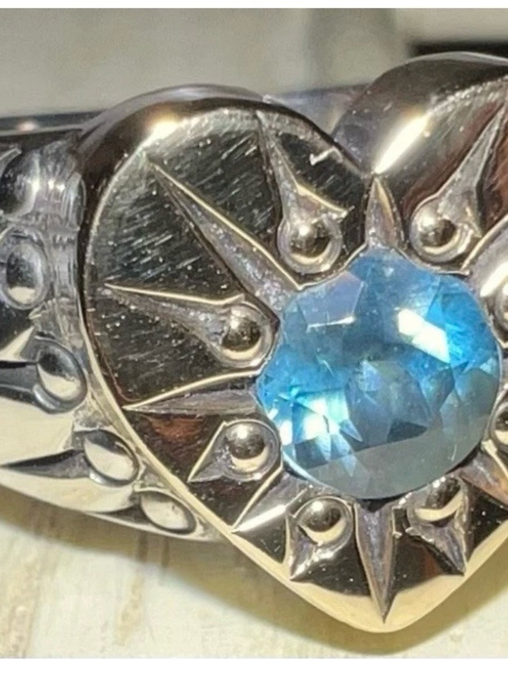 David & Ronnie Sterling 925/14K Gold Heart Ring, Blue Topaz Stone, SIZE 7